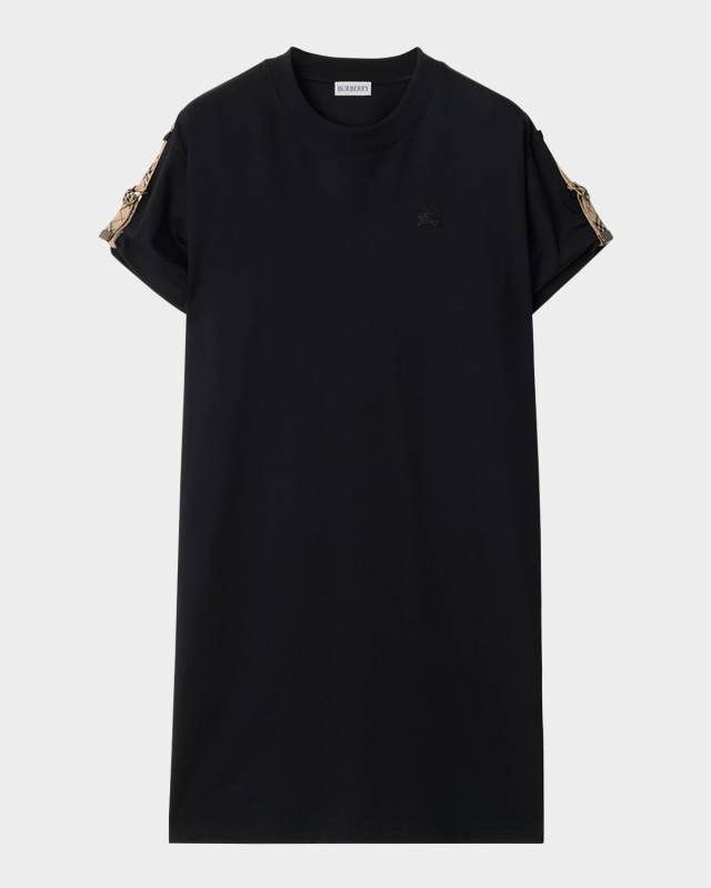 Roll-Tab Short-Sleeve Mini T-Shirt Dress